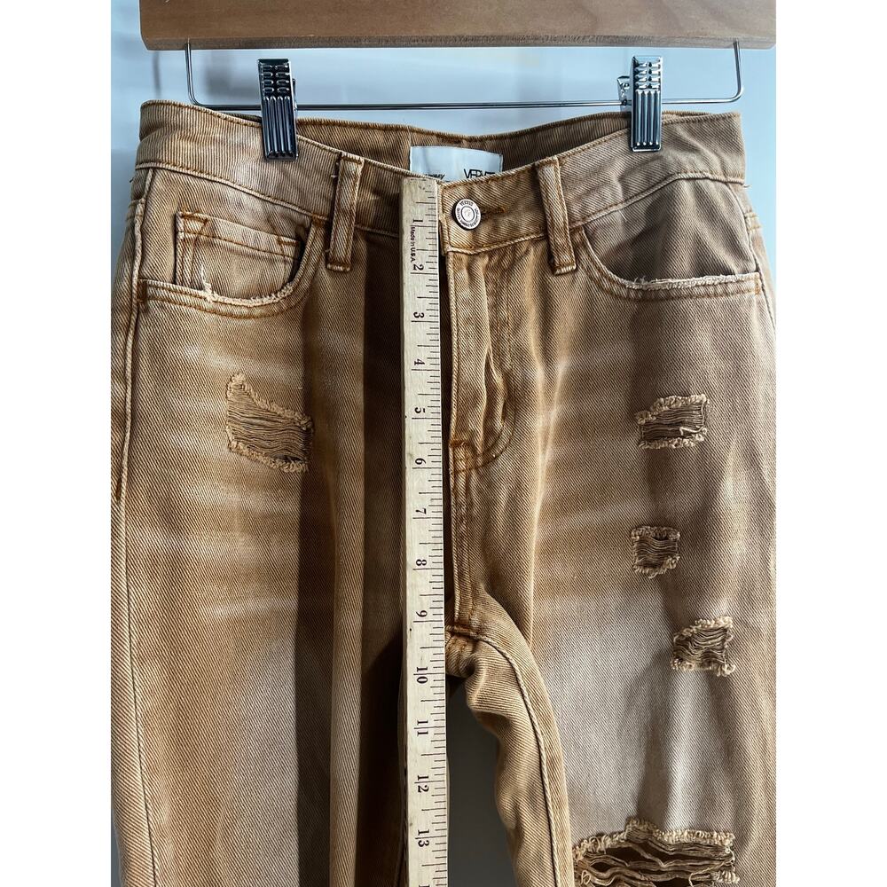 Vervet By Flying Monkey - Coco Straight Cropped Jeans Tan Distressed Women’s 24 - Picture 11 of 13